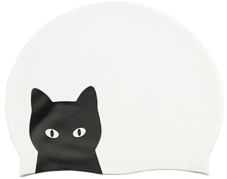 Cuffia da bagno in silicone per donne – Cuffia da bagno con motivo gatto protettivo antiscivolo con protezione 'udito, copricapo | Attrezzatura flessibile per uomini adulti capelli lunghi collo