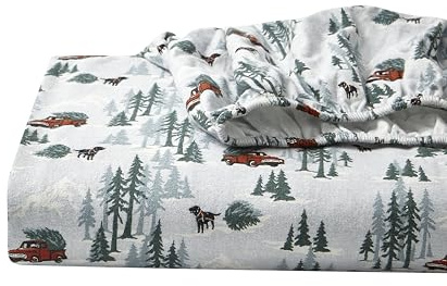 Eddie Bauer - Sábanas Queen, Juego de Ropa de Cama de Franela de algodón, Cepillado para Mayor suavidad, acogedora decoración para el hogar (Tree Farm, Queen)