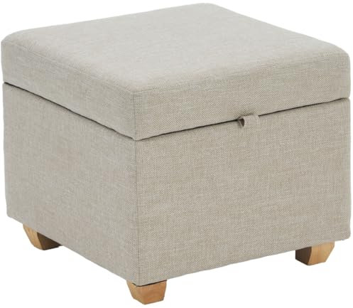 LEITING Large Storage Ottoman Toy Box Chair Seat Foot Stool Footstool Footrest Cube Pouffe Upholstered with Linen Fabric Cover (Beige-C1)