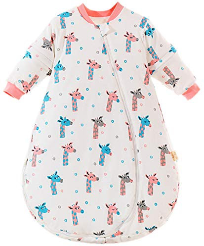 Chilsuessy Baby Schlafsack mit abnembar Ärmel Kinder Winter schlafsack 2.5 Tog aus Reine Baumwolle Ganzjahres Schlafsäcke Schlafanzug für Jungen Mädchen, Cartoon Giraffe, 80/Baby Höhe 65-75cm