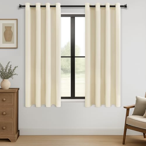 MRTREES Blackout Curtains Bedroom 48 Drop 2 Panels Biscotti Beige Eyelet Thermal Curtain for Living Room Soft Texture Window Treatments for Kids 55x48 Inch 140x122 CM