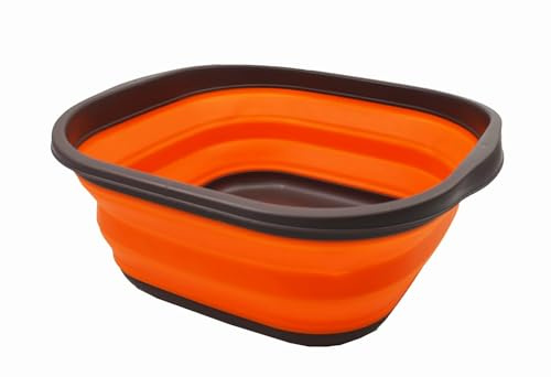 SAMMART 10L (2.6 Gallons) Collapsible Tub - Foldable Dish Tub - Portable Washing Basin - Space Saving Plastic Washtub (Brown/Orange, 1)