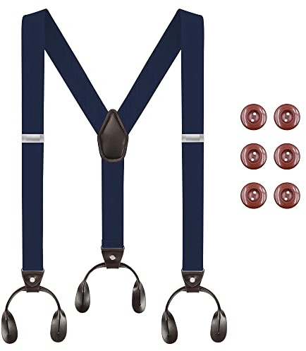 Beaface Tirantes para hombre, botones para hombre, pantalones resistentes, tirantes para hombre, pantalones con botones de 1.4 pulgadas de ancho, azul marino, Taille unique