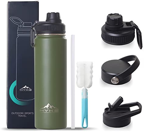 U2PlCK Vacuum Insulated Water Bottle 700ml (24OZ) Leakproof Outdoor Mug with 3 Replaceable Cup Lids for Cycling,Running,Gym,Camping,Travel (Green)