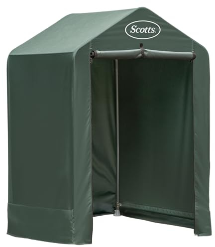 Scotts 4x4x6 FT Pop-Up Outdoor Storage Shed, Portable Water-Resistant Deck & Garden Tent Shelter for Tools, Equipment & Lawn Gear