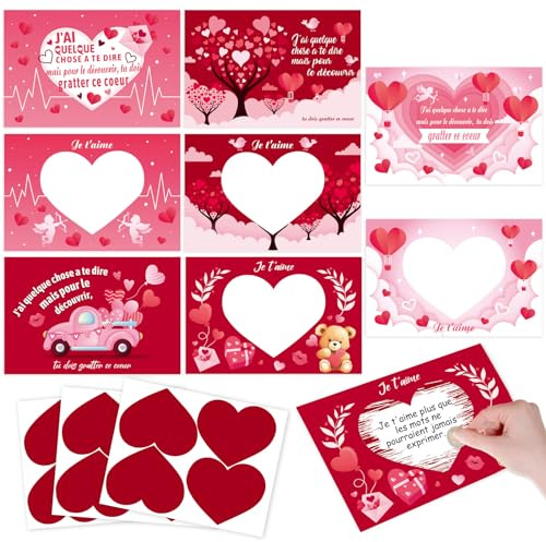 HOWAF Lot de 12 cartes à gratter pour la Saint-Valentin, la Saint-Valentin, les fêtes, les cartes à gratter et les décorations de fête