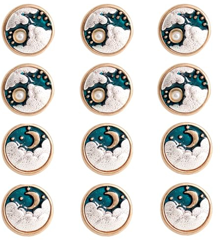 AHEOVSD 12 PCS Metal Pearl Buttons - Vintage Sun Moon Star Buttons for Sewing Clothing, Suits, Coats, Uniforms and Jackets