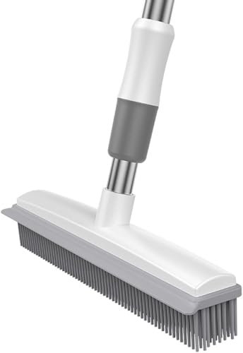 2 in 1 Gummibesen mit Stiel, Gummibesen für den Innenbereich, Kehrmaschine mit Rakelkante, Ausziehbarer Griff bis zu 1,2m, für Haustiere Katzen Hunde Teppich Hartholz Fliesen