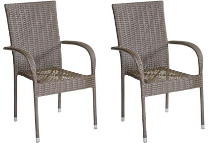 LC Garden Lübeck Stapelstuhl braun stapelbarer Gartenstuhl Garten Armlehnstuhl Bequeme Rückenlehne Balkonstuhl Bistrostuhl (Braun, 2er Set)