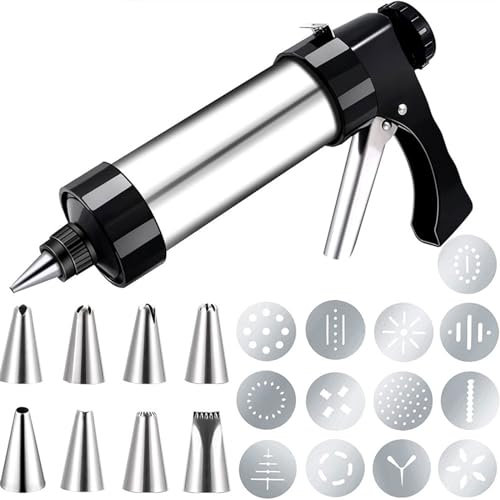 Siringa per Pasticceria in Acciaio Inox 21Pcs/Set Stainless Steel Cookie Decorative Biscuit Hand Pressing Machine Household DIY Baking Tools Kitchen Accessories per Cupcake, Biscotti