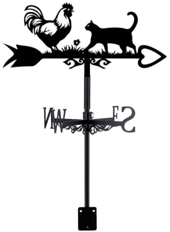 SUPERDANT Wetterhahn In Form Eines Huhns Oder Einer Katze Wetterfahne Mit Blume Aus Metall Schuppen Weather Vane Mit Tieren Wetterfahnen Gartendekor Für Bauernhaus Garten Außenbereich Hof Dach Dekor