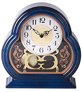 NSTVVEE Pendule de cheminée, Horloge à Pendule silencieuse, à Piles, Style rétro, pour cheminée, Bureau, étagère et décoration intérieure (Bleu)
