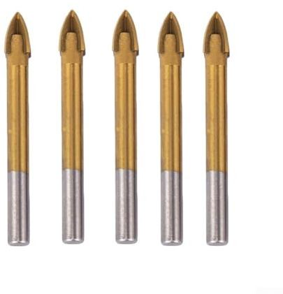 Set di 5 punte per trapano a croce in carburo per vetro, multiuso, con 4 bordi di taglio, per piastrelle, marmo, granito, pietra, legno, trapano elettrico a mano, lunghezza 72 mm (12 mm)
