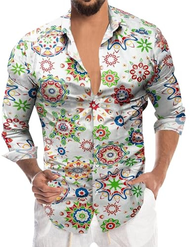 Camiseta de manga larga para hombre de colores, hippies de los 70, floral, arcoíris, retro, flores, hawaiana, para hombres, camiseta de ocio, camiseta hawaiana, fiesta, camiseta de moda, camisa de