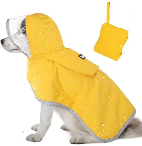 TYXHXTF Impermeabile per Cani con Strisce Giallo Impermeabile con Cappuccio Trasparente Regolabile Cappuccio Poncho Ultraleggero per Cani di Taglia Piccola Medio