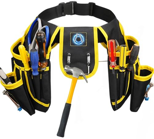 XEERUN Cintura portautensili magnetica, 26 tasche, cintura per attrezzi da uomo, resistente, rimovibile, regolabile, cintura multiuso per elettricisti, falegnami, operai edili, tuttofare, nero e