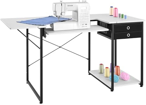 VEVOR Tavolo da Cucito Tavolo Multiuso per Macchina da Cucire con Cassetti Ripiano Laterale Pieghevole Scrivania per Computer per Casa, Studio di Moda, Studio d'arte, Istituto Scolastico