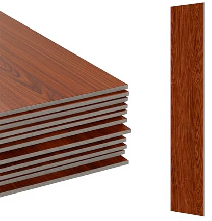 Relaxdays PVC Bodenbelag selbstklebend, 2,5m²/18 Stück, Holzoptik, Bad, Küche, Klebefliesen 91x15 rutschfest, rotbraun