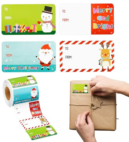 Uppgradera 500 stycken per rulle juletiketter självhäftande presentetiketter för julklappar jul namnetiketter klistermärken för omslagspapper festival födelsedag semester dekor (A)