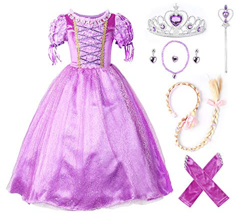 JerrisApparel Prinzessin Rapunzel Kleid Kostüm (140cm, Lila mit Zubehör)