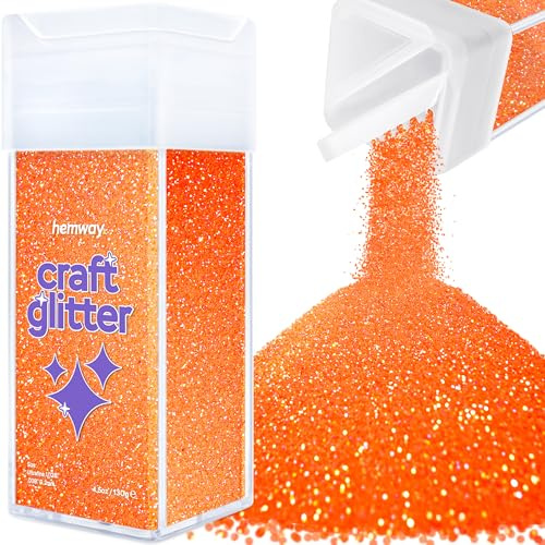 Hemway Craft Glitter Shaker Fluorescent Peach Orange 130g Ultrafine | for Resin & Epoxy Crafts, Christmas Art Supplies, Nail, Body, Face, Eye, Festival, Crafting, Slime, Sparkle