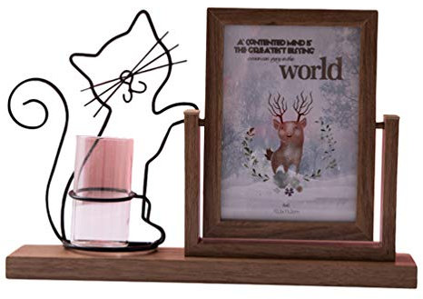 MisFox Holz Bilderrahmen Art Kreativer Doppelseitig Fotorahmen mit Vase, Drehbarer, Hydroponische Ornamente, Perfekte Geschenkidee