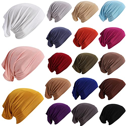 JenPen 18 Pcs Hijab Undercap Scarf Headwear Unisex Dreadlock Hat Turbans Women Stretch Under Caps Solid Color Hijab Cap(Dark Color)