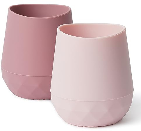 Seposeve Sippy Cup, Silicone Baby Drinking Cup for 6-12 Months, 12-24 Months, Pack of 2, Tiny Training Silicone Toddler Open Cup, Baby Mouth-Like Design, with Capacity Markings, Purple Pink