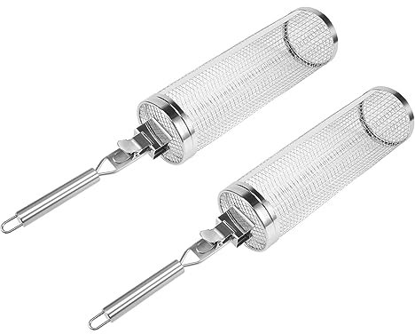 CosyCaya Rolling Grillkorb Zylindrischer Grillkorb Edelstahl Rollender Grillkorb mit, Grill Rack Grillkochzubehör Für Außengrill Gemüse für Grillen Fisch Pommes (2 Stück)