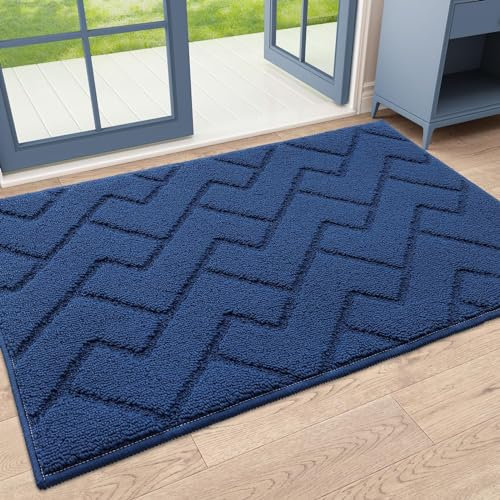 Homaxy Door Mats Indoor 50 X 80 cm, Machine Washable Door Mat, Dirt Trapper Non-slip Doormats, Super Absorbent Entrance Rug Floor Mat For Entryway, Front Back Door, Pets and Dogs - Navy Blue