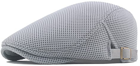 Meioro Boina de Malla para Hombre Boinas Plana Respirable de Verano, Gorras Sombreros Gatsby Ivy Gorra de Vendedor de Periódicos, Casquillo Irlandesa Ajustable Newsboy Flat Cap(Gris Claro,55-60cm)