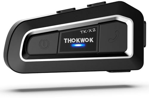 THOKWOK Intercom Moto, TK-X2 Casque Moto Ecouteur Bluetooth pour 2-3 Personnes, Kit Main Libre Oreillette Bluetooth Stéréo Hi-FI, Radio FM, Communication Système pour Motocross/ATV/Motoneige (1 Pièce)