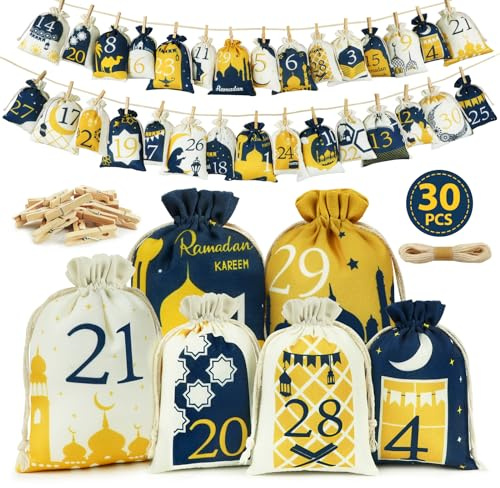 Calendario Ramadan 2026,30 calendari Ramadan da riempire in tessuto, 2 misure, sacchetti per calendario dell'avvento Ramazan per bambini,decorazione Ramadan,riempito con calendario Eid Mubarak