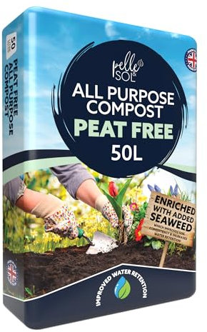 Pelle & Sol 50L Peat Free Compost - All Purpose, Bio & Wood Fiber, Enriched with Seaweed & Volcanic Dust, Ideal for Outdoor Plants, Vegetables, Seed Starting, Potting Soil, Organic Gardening Soil