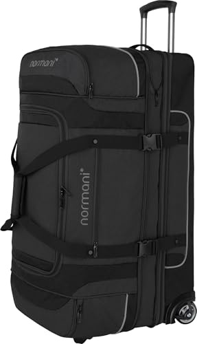 Reisetasche 2-Rad Trolley 120-150 Liter Weichgepäck Travel Bag mit Rollen und 6 Fächern - erweiterbarer Reisetrolley - Rolltasche Sporttasche 81x39x39/47 cm Farbe Schwarz/Grau Größe 120-150 Liter