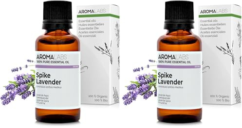 BIO - Olio essenziale LAVANDA SPICA - 30mL - 100% Puro, Naturale, Chemiotipizzato e Certificato AB - AROMA LABS (Marchio Francese) (Confezione da 2)