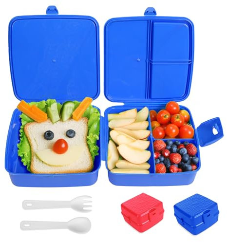 astor24 PREMIUM 2 x Set Bento-Box | 1,4 L | Brotdose Kinder mit Fächer BPA Frei | Auslaufsicher Lunchbox Brotbox für Mädchen & Jungen, Jausenbox mit Besteck für Schule (1 x Blau 1 x Rot)