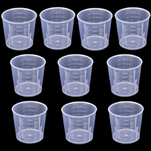 10 PCS Verre Doseur,30ml Verre Doseur Cuisine,Tasses à Mesurer,Measuring Cups,Verre Doseur Plastique,Gobelet Peinture Graduations,RéSine époxy Transparent Doseurs pour Laboratoire et Cuisine