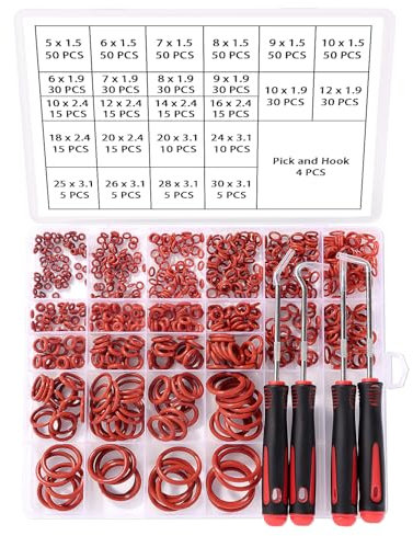 YIXISI 610 Pezzi 24 Misure Rosso O-ring Assortimento Kit, O-ring Silicone Guarnizioni di Tenuta, con Ganci per Paraolio, per Aria Condizionata, Automobile, Impianti Idraulici
