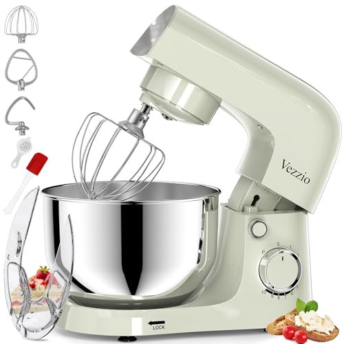 Vezzio Impastatrice Planetaria, 4.5L Robot da Cucina Multifunzione, 10 Velocità Leggero Impastatrice Pizza con Uncino Impastatore, Mescolatore, Frusta Sbattitric(Verde)