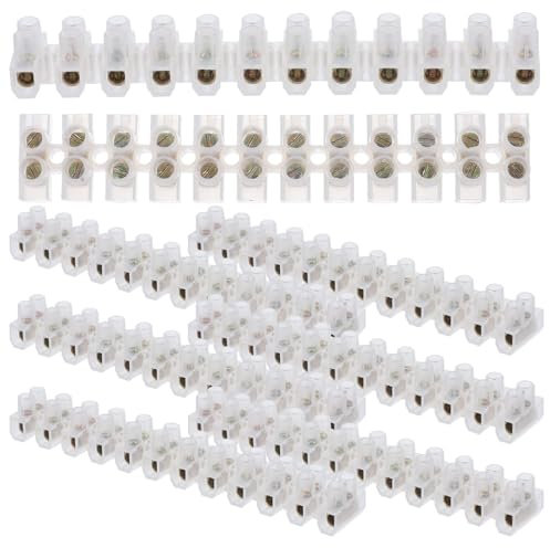 3A/15A Wire Connector Terminal, 6 Pcs Electrical Connector Blocks, Terminal Strips Electrical, Dual Row 12 Way Clear Barrier Block Strip Wire Connectors for Wiring Cable