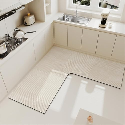 HULKAY Tapis d'évier de Cuisine en Forme de L antidérapant, imperméable, Anti-Huile, Facile à Nettoyer, Absorbant, pour Salle de Bain, buanderie, Camel, (90 x 45 cm)