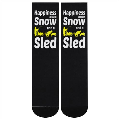 Sled Dog Racing Socks - Happiness is Fresh Snow and a Sled Crew Socks for Mushers, Huskie Lovers, and Winter Athletes