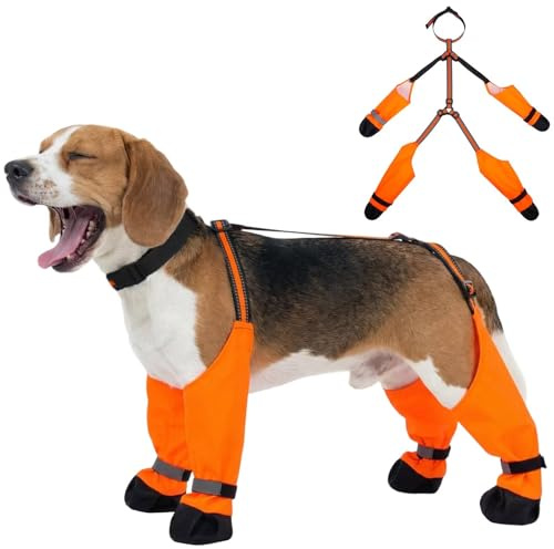 IECOii Reflekterande hundstövlar för utomhusbruk med justerbart hängslen – vattentäta, halkfria stövlar för regn, snö och lera, vinter regnstövlar leggings, tassskydd för alla väder, orange, storlek L