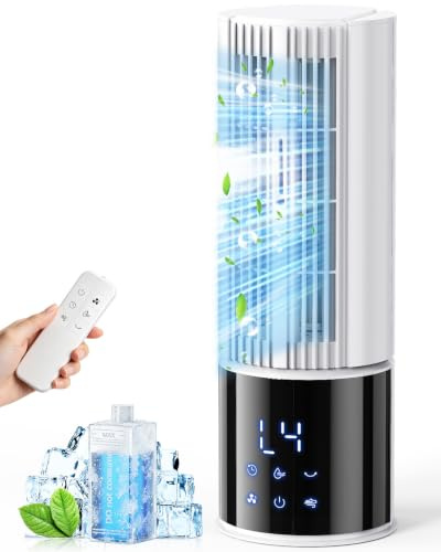 Aire acondicionado portátil 6en1, ventilador 3 velocidades Modo Tormenta, Viento del sueño, Función de niebla y temporizador, Oscilación de 45°/90° perfecto para familia, oficina (Blanco Hueso)