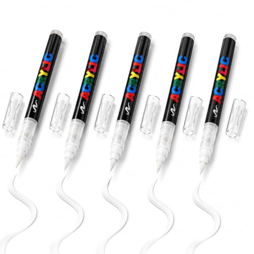 5 Pièces Marqueurs Textiles, Marqueur Blanc Indélébile Pointe Souple 1-6 mm, Feutres Textiles Permanents Résistante Au Lavage, Stylo Textile Indélébile, Pour Customiser Tissu, Toile, Chaussures, Sacs
