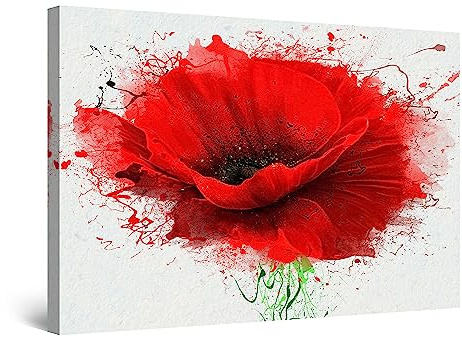 Startonight Quadro su Tela Fiori Astratti Rossi Papaveri, Quadri Moderni Stampe Camere da Letto Stampe Incorniciate 60x90 cm, Decorazione Parete, Idea Regalo Elegante Luminoso al Buio