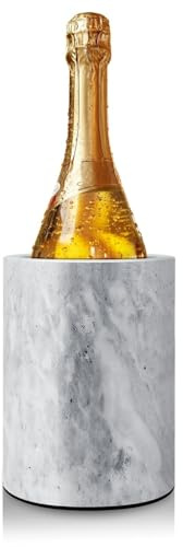 Flexzion Marble Wine Chillers for Bottles - Champagne Cooler & Multi-Purpose Marble Utensil Holder for Kitchen - Adaptable Stone Wine Bottle Chiller Bucket for Party, Bar, Home Decor, White