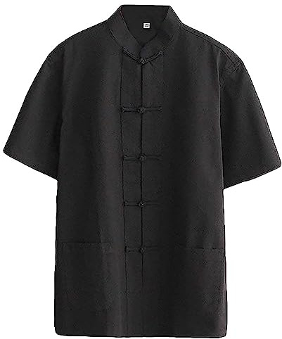 G-like Chinois Tangzhuang Chemise Homme - Costume Traditionnel Arts Martiaux Kung Fu Tai Chi Outfit Uniforme Manches Courtes Tops Blouson Eté pour Hommes - Coton - Noir - Large