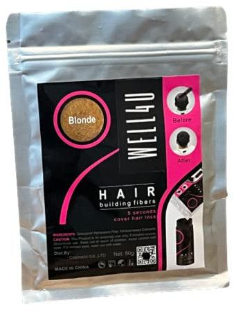 WELL4U Micro-Haarfasern, Haarfüller, Schütthaar, Streuhaar, Haarpuder, Haarpulver, Haarverdichtung, Haare aus der Dose, u.a. (50g, Blonde)